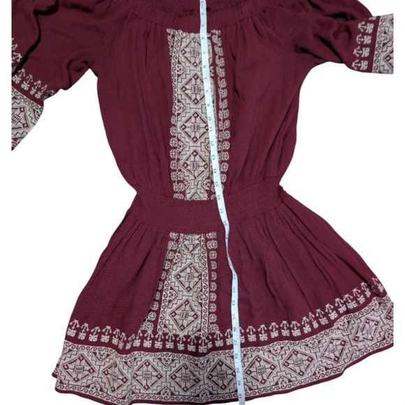 Revolve Tularosa Fiona Off Shoulder Embroidered Burgundy Dress Medium Boho - Picture 8 of 12